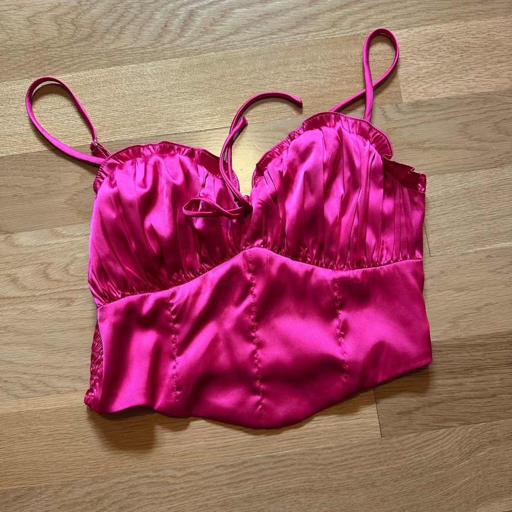 Pink Satin Corset Crop Top
